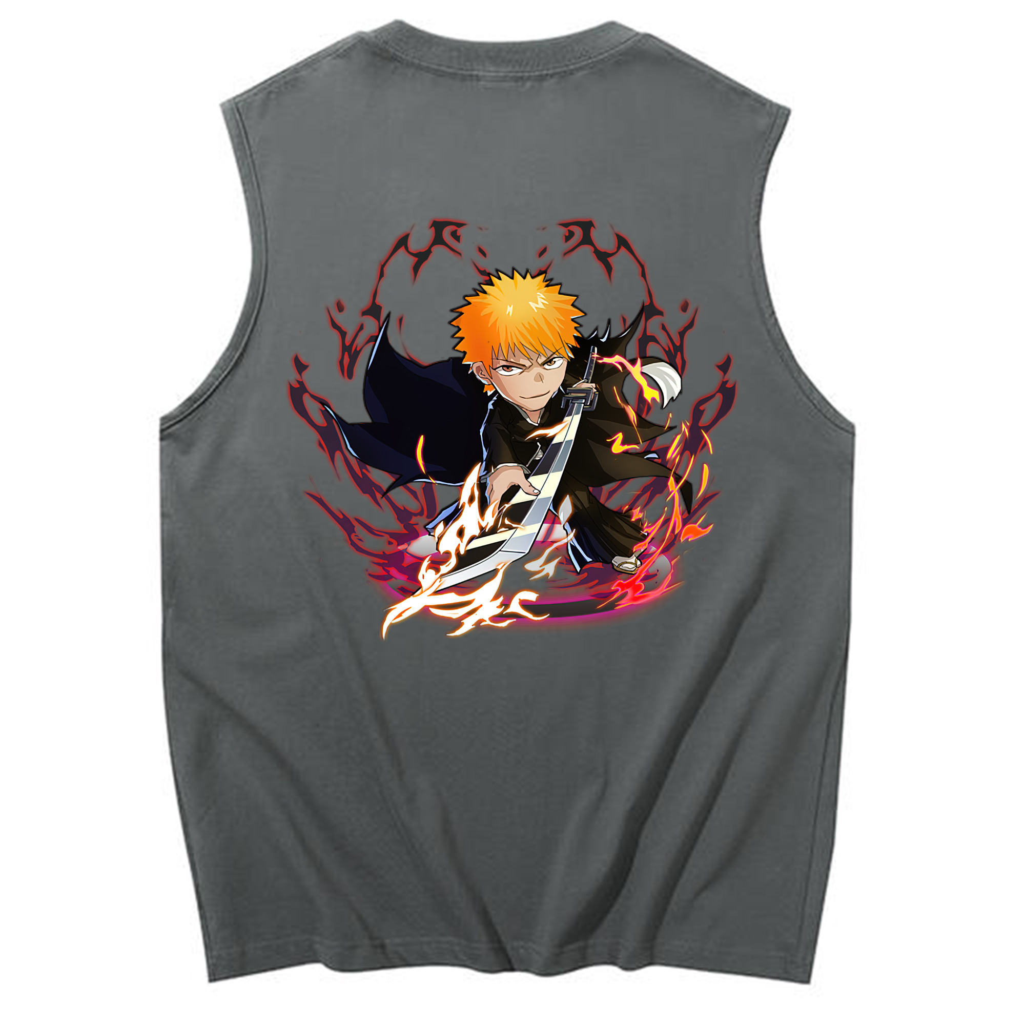 （画像用） ブリーチ 黒崎一護（くろさき いちご）BLEACH Kurosaki Ichigo コットン100％タンクトップ（背面プリント）